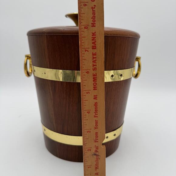 Vintage Wooden Ice Bucket with Gold Handle  Mid Century - Picture 13 of 13